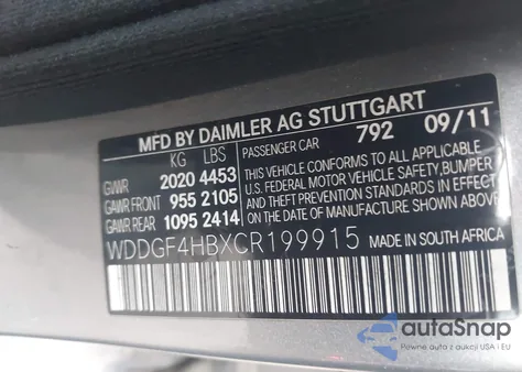 2012 Mercedes-Benz C 250 Sport from USA, damaged, VIN WDDGF4HBXCR199915